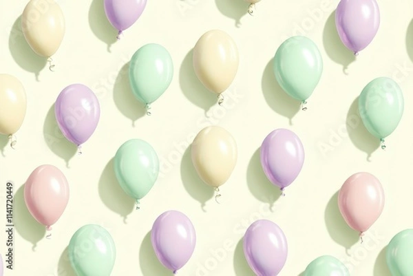Fototapeta Pastel Balloons Floating on a Soft Yellow Background Minimalist Party Decor