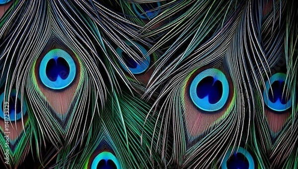 Fototapeta Vivid Peacock Feathers Detailed Close Up Shot