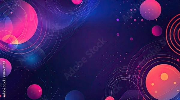 Fototapeta Abstract digital artwork featuring vibrant circles and flowing lines against a dark background.