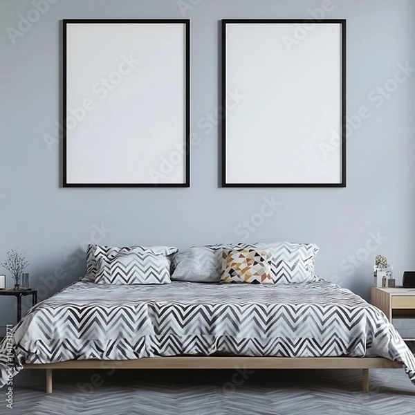 Fototapeta Modern Bedroom Mockup with Two Blank Frames