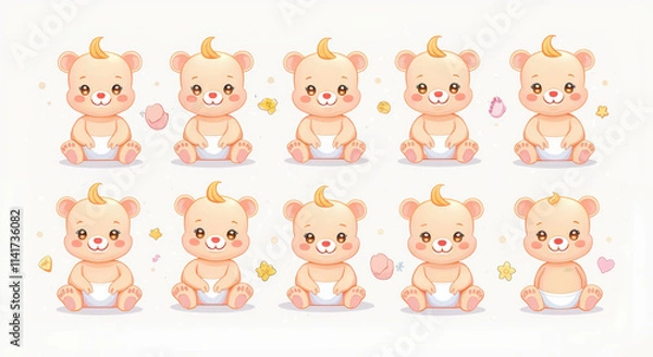 Fototapeta Cute Baby Bear Illustration Set with Adorable Cartoon Characters and Playful Elements for Children's Designs