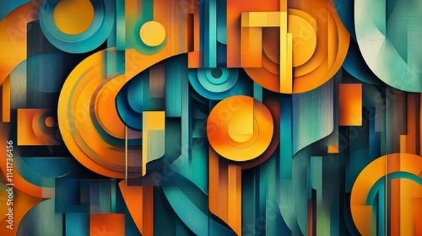 Obraz Colorful geometric art print, modern abstract shapes decor, wall art prints