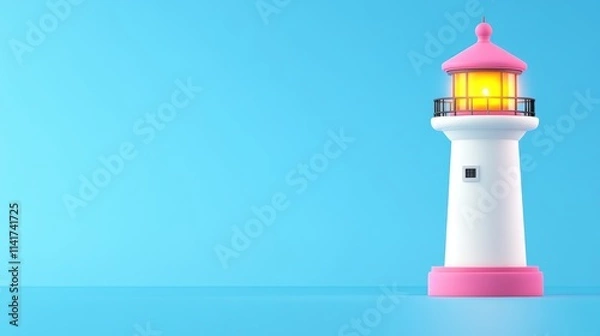 Fototapeta A colorful lighthouse against a blue background, symbolizing guidance.