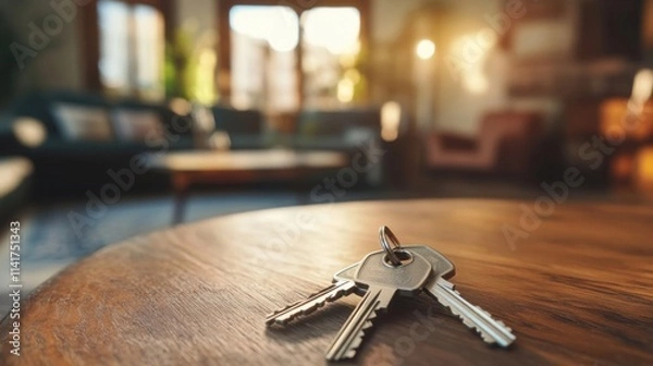 Obraz a bunch of keys sitting on top of a wooden table