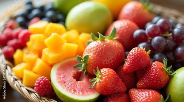 Fototapeta Vibrant array of fresh fruits, perfect for healthy eating, Generative AI