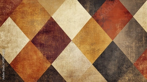 Fototapeta Abstract Geometric Pattern, Brown Orange Diamond Shapes, Rustic Vintage Design