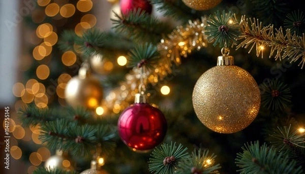 Fototapeta Flawlessly Decorated Christmas Tree