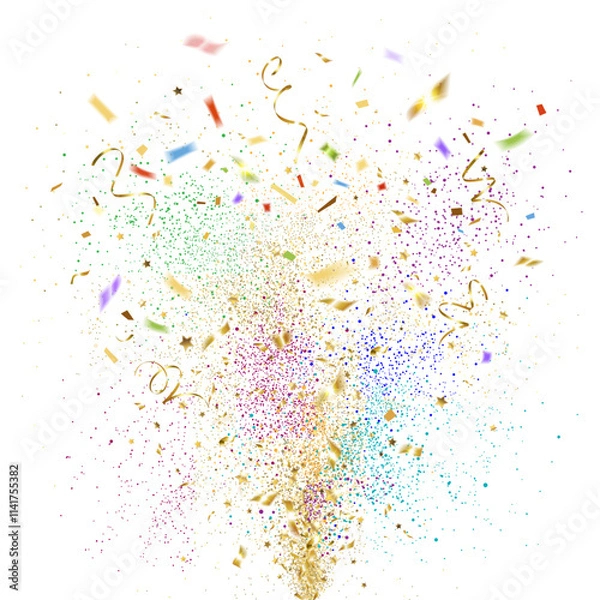 Obraz Fireworks of Exploding Gold and Multicolored Confetti