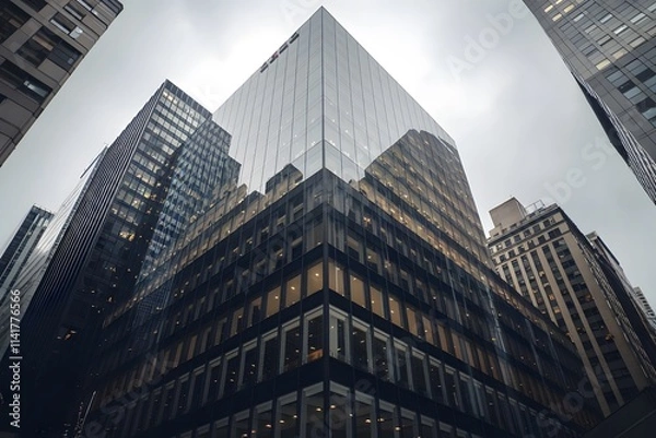Fototapeta exterior of a magnificent office building in the city, low angle view of tall buildings.
