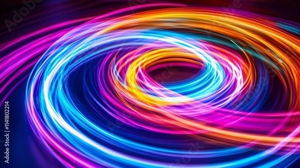 Fototapeta Mesmerizing Swirl of Vibrant Neon Lights in Hypnotic Spiral Motion