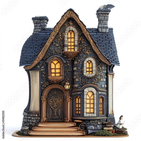 Fototapeta whimsical fairy tale house with intricate designs and warm lights