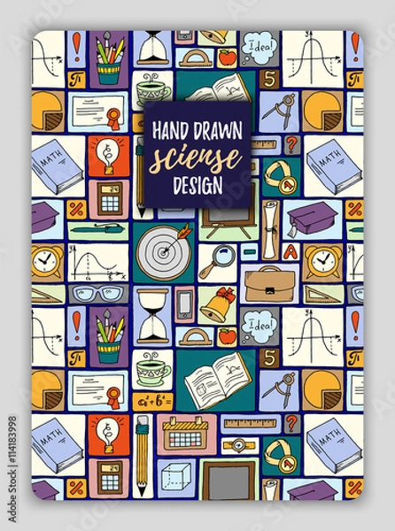Fototapeta Mathematics science theme. Hand drawn pattern about school and learning in doodle style. Teacher's day background. Math backdrop. Education background design.