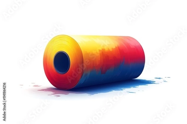 Fototapeta Paint roller  brush with sign of multi colors in rainbow colors. 3d render
