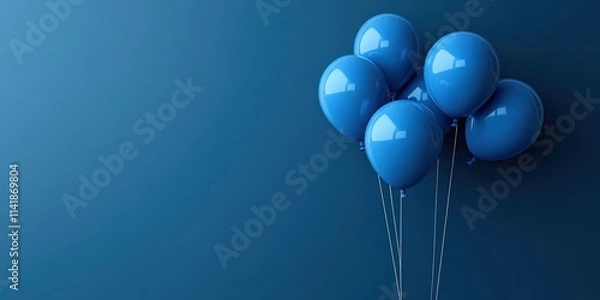 Fototapeta Realistic 3D Blue Balloons Floating Against Solid Blue Background Ideal for Holiday Celebrations and Festive Events with Vibrant Colors