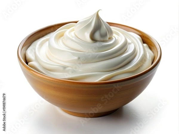 Fototapeta Indulge in the creamy goodness: a panoramic shot of a fresh sour cream bowl, a healthy dairy option.