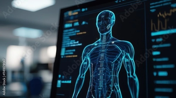 Fototapeta Digital health info exploring the history of human anatomy through technology in a modern office environment