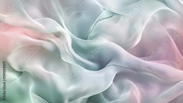 Fototapeta Soft flowing waves of pastel mint, blush, and lilac create serene backdrop