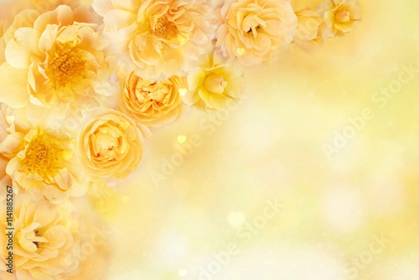 Obraz elegant yellow rose flower frame background for Valentine’s Day and wedding cards with soft romantic vibes and copy space   