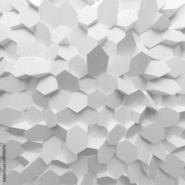 Obraz White abstract hexagons backdrop. 3d rendering geometric polygons