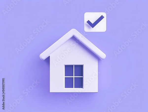 Fototapeta Minimalist house-shaped icon with a checkmark above it, representing loan approval 