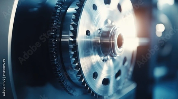 Fototapeta Close-up shot of a flywheel spinning, capturing the energy storage and rotational momentum in mechanical engineering systems
