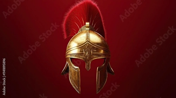 Fototapeta Ancient spartan helmet with red mohawk.