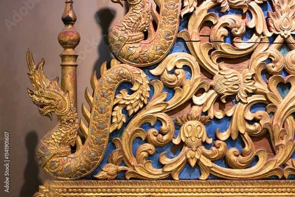 Fototapeta Lanna Art - Thai Art - Woodcarving in Thai Patterns and Lanna Flora Patterns: From Plant Genetics to Artistic Patterns