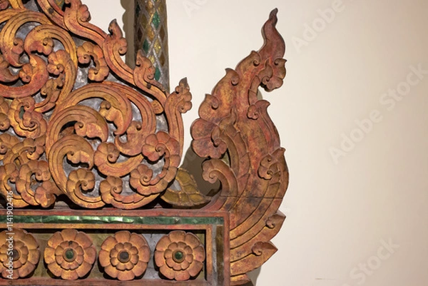 Fototapeta Lanna Art - Thai Art - Woodcarving in Thai Patterns and Lanna Flora Patterns: From Plant Genetics to Artistic Patterns
