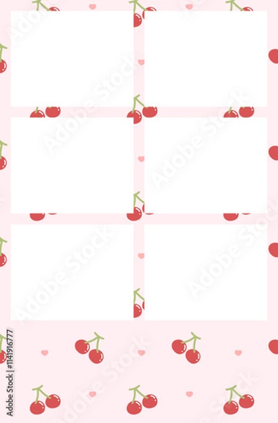 Fototapeta Photo frame isolated. Template for photo booth and polaroid photo. Empty photo frame with cherry pattern