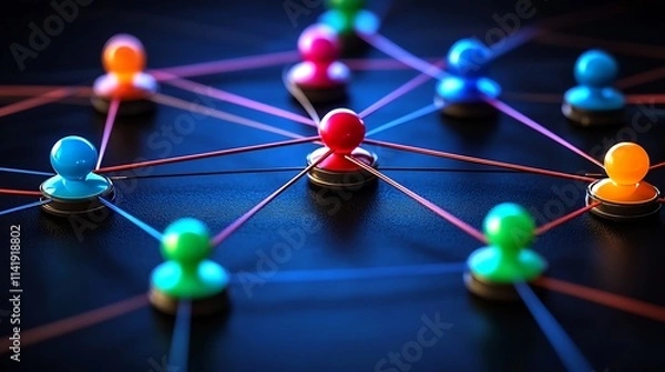 Obraz Vibrant and Interconnected Network Connections with a Dark Gradient Background Representing the Complex and Futuristic Nature of Digital Communication and Technology