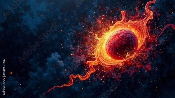 Fototapeta Fiery Celestial Body Exploding in a Cosmic Dance of Energy and Light
