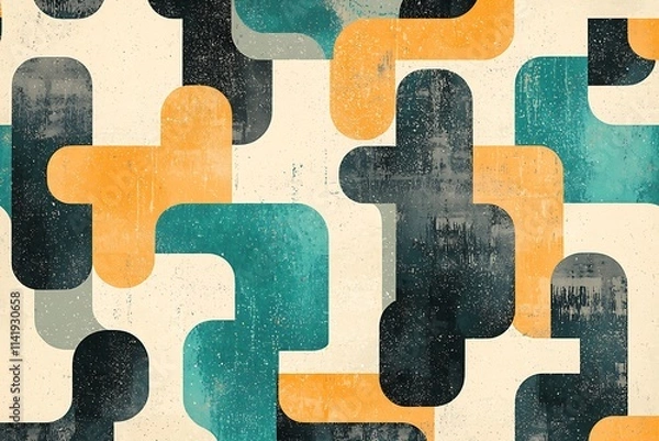 Fototapeta minimalist design with abstract human shapes depicted as interlocking blocks in muted shades of gray