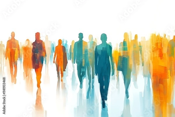 Fototapeta A digital graphic with simple geometric human shapes in vivid flat colors