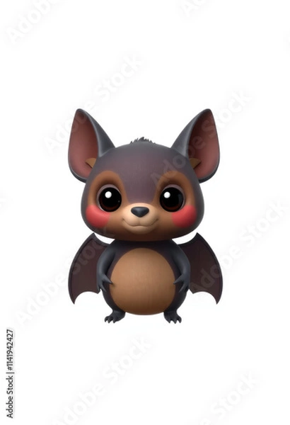 Obraz 3D Chibi Bat Flashcards Clipart. Suitable for animal flashcard, alphabet flashcards, Montessori Flashcards. Isolated on white background