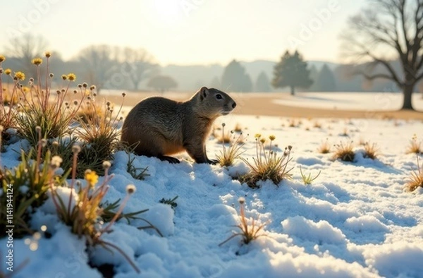 Obraz Groundhog day. Groundhog emerged from its burrow
