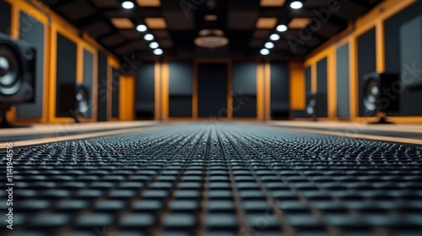 Obraz Home insulation is crucial for energy efficiency. This image captures a modern soundproof studio, showcasing sleek acoustic panels and a vibrant atmosphere.