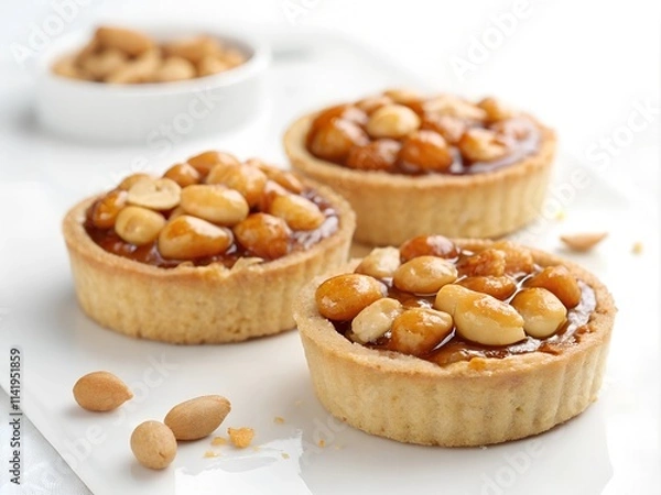 Fototapeta tartlet with nuts in caramel, on a white background