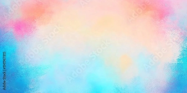 Fototapeta blue watercolor paint background design with colorful orange pink borders and bright center, watercolor bleed and fringe with vibrant distressed grunge texture