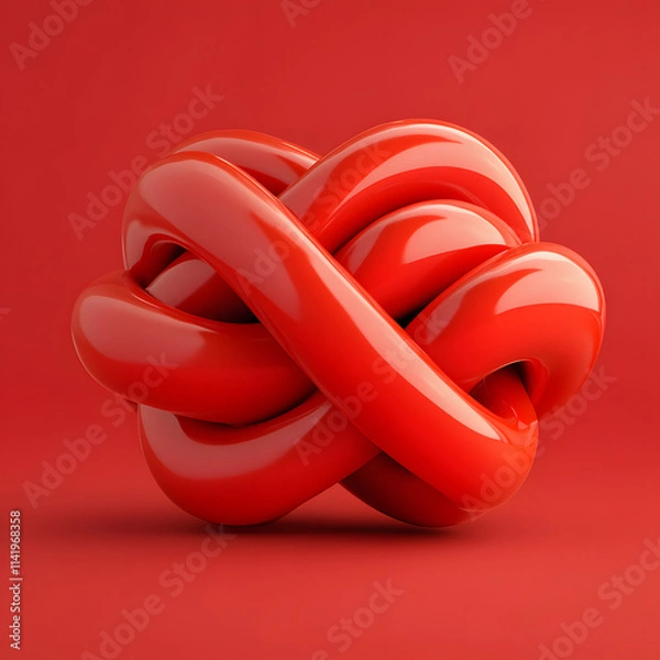 Fototapeta Dynamic chinese traditional 3d asset knot studio setting digital art vibrant red background conceptual design
