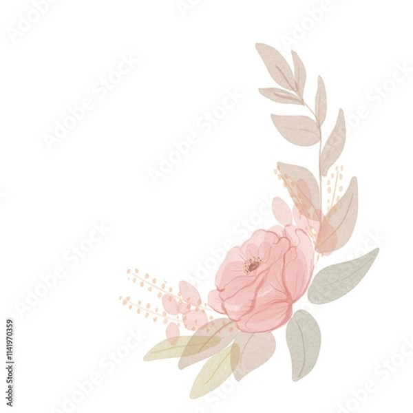 Fototapeta watercolour flower with circle o frame for printing, texture, fabric, invatation, wedding, coverlatter, cover wadding, wedding invitation