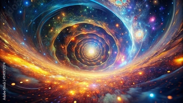 Obraz Abstract Swirling Light Tunnel Bird's Eye View - Cosmic Vortex, Nebula, Energy, Spiral Galaxy