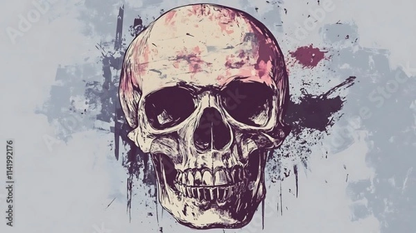 Fototapeta Skull illustration with splatter in abstract style.. AI Generated