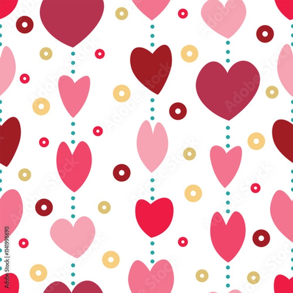 Fototapeta Hearts pattern. Seamless pattern with the image of colorful hearts and circles. Patten for Valentine s Day. A pattern with hearts for show-off and gift wrapping. Vector