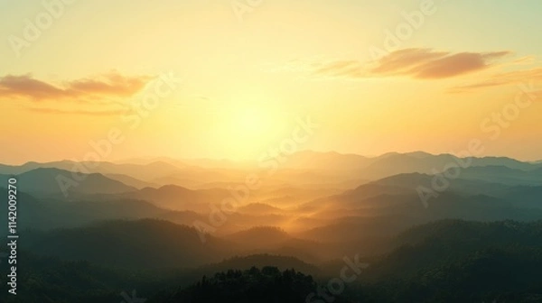 Fototapeta A sunrise view from a hilltop