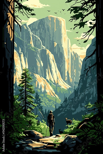 Fototapeta Hiker walking towards half dome in yosemite national park illustration