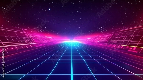 Fototapeta Futuristic Grid Brilliantly Shines Digital Painting Abstract Artwork. AI Generated