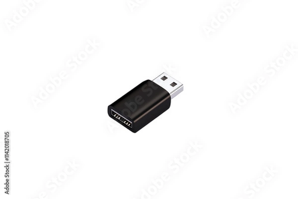 Obraz A compact black USB adapter designed for connectivity with various devices.