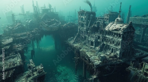 Obraz A steampunk-inspired underwater city built entirely from reclaimed shipwrecks
