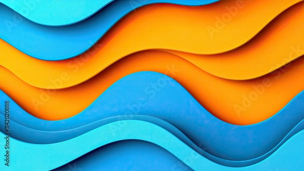 Fototapeta Vibrant abstract waves in blue and orange colors create depth