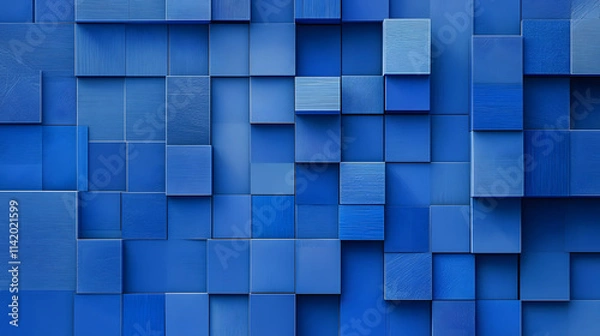 Fototapeta Collection of Blue 3D Blocks form a wall. Business background with copy-space.